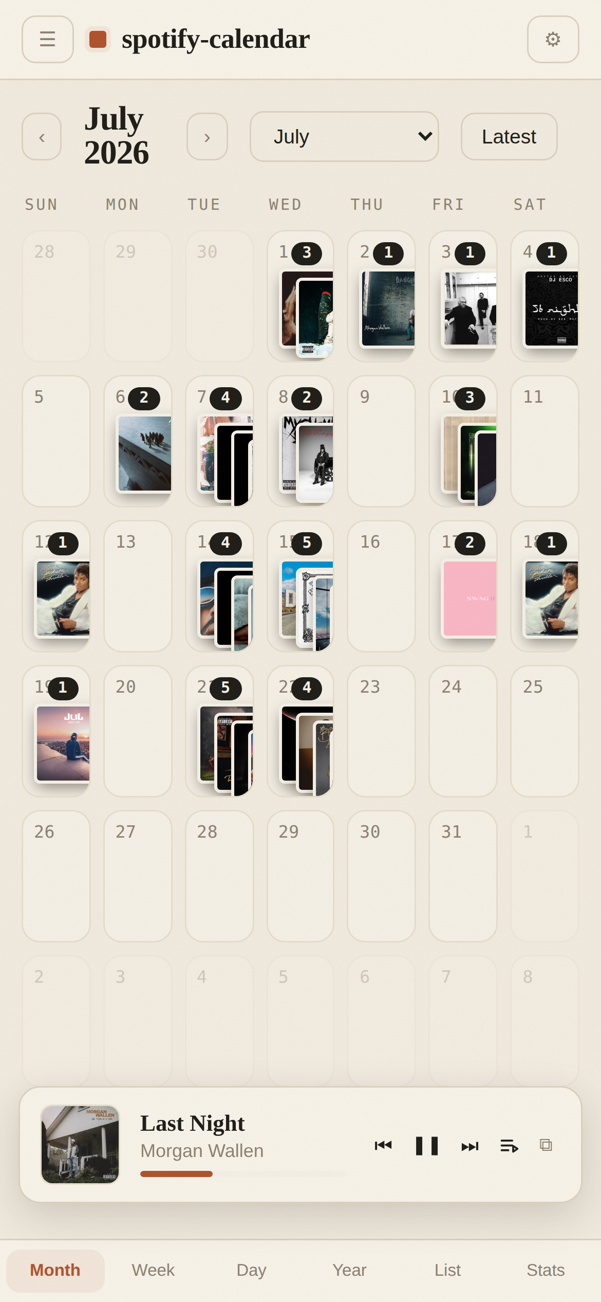 Mobile month view screenshot